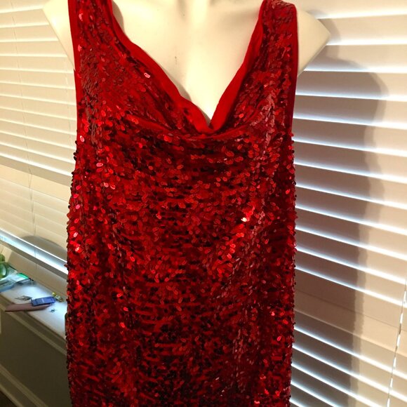 DKNY Red Sleeveless Sequin Top, Showstopper, Size Large  38=40 Bust  Pat1 - Picture 1 of 5